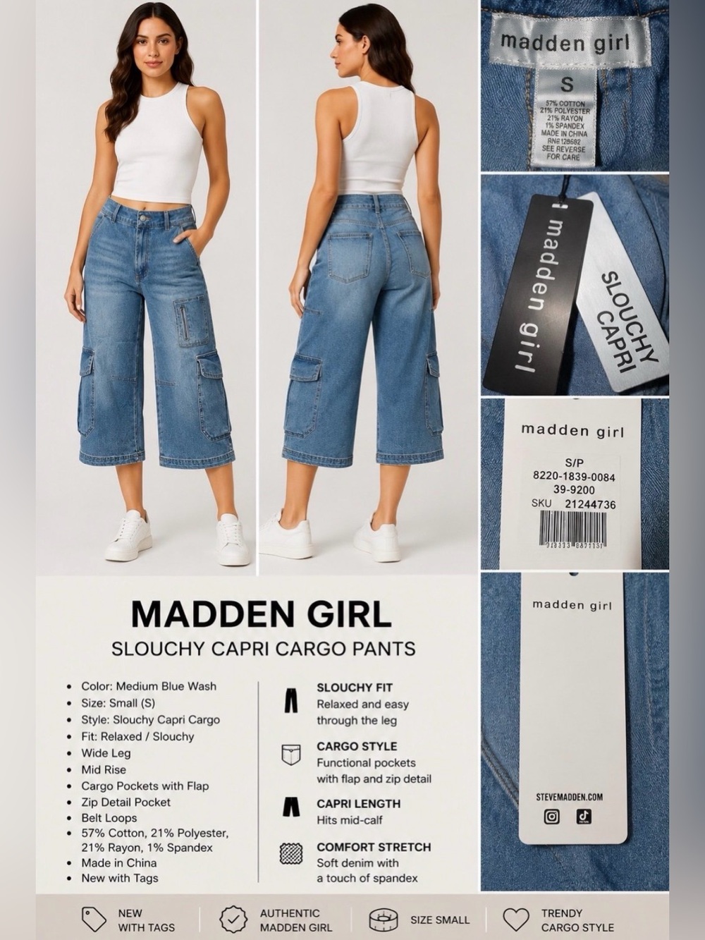 Madden Girl Light Blue Denim Cargo Capris